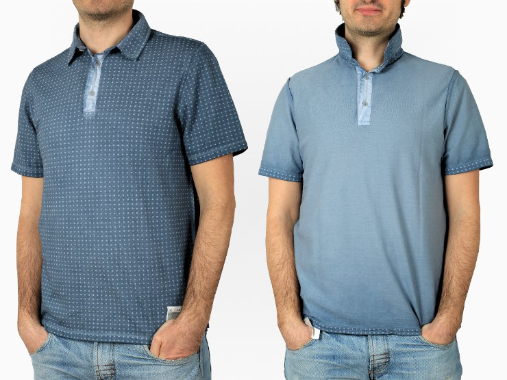 Polo manica corta, tre bottoni Fly 3 in cotone Makó con collo e polsi a camicia; reversibile, con stampa microfantasia su un lato e tinta unita effetto used nell'altro